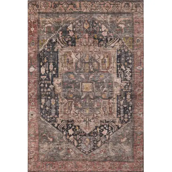 Charcoal Gold And Rust Oriental Washable Area Rug With UV Protection Photo 3