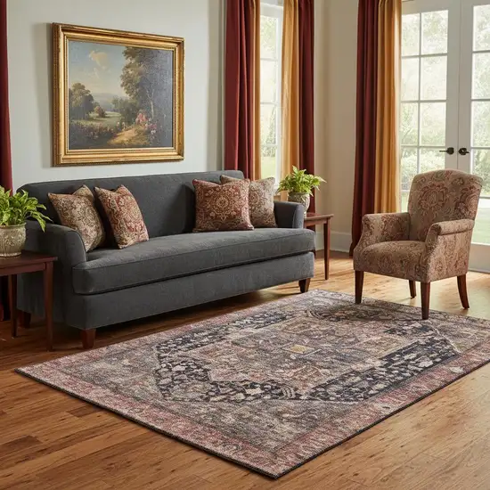Charcoal Gold And Rust Oriental Washable Area Rug With UV Protection Photo 2