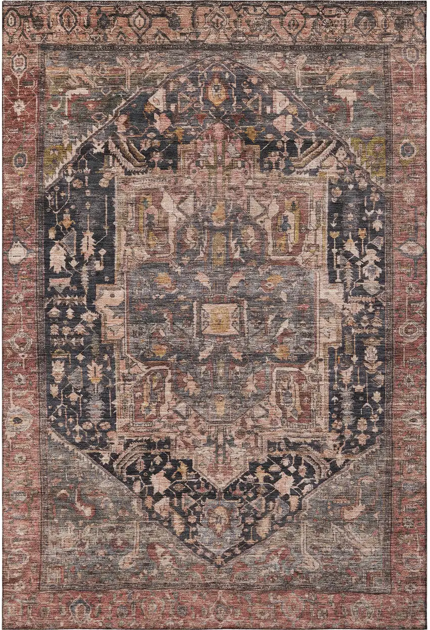 Charcoal Gold And Rust Oriental Washable Area Rug With UV Protection Photo 3