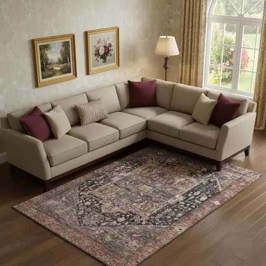 Charcoal Gold And Rust Oriental Washable Area Rug With UV Protection Photo 2