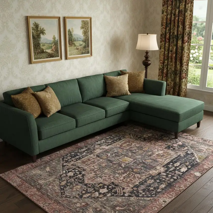 Charcoal Gold And Rust Oriental Washable Area Rug With UV Protection Photo 2