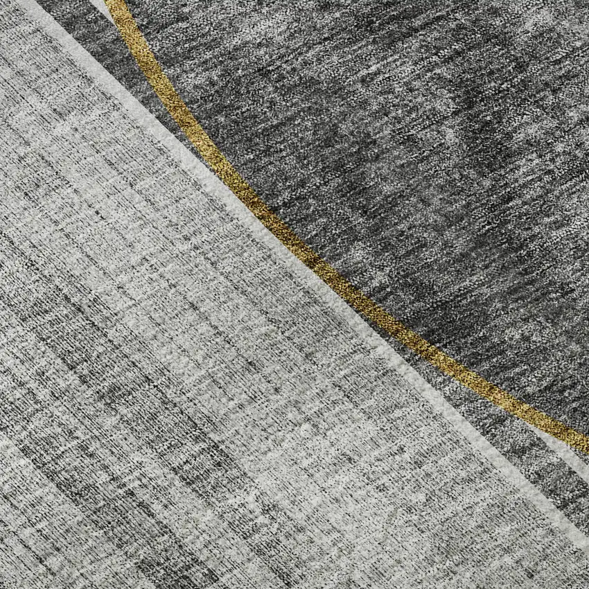 Charcoal Gold And Silver Geometric Washable Area Rug With UV Protection Photo 9