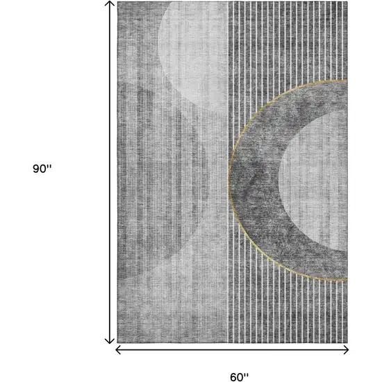 Charcoal Gold And Silver Geometric Washable Area Rug With UV Protection Photo 3