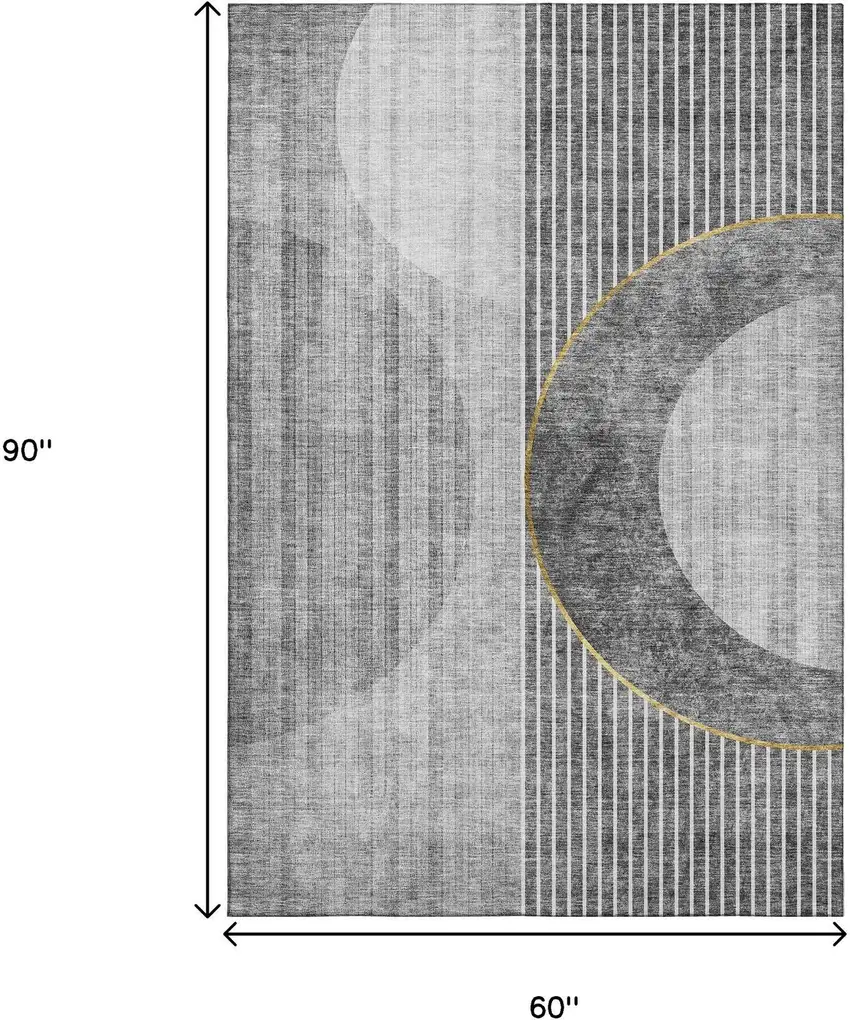 Charcoal Gold And Silver Geometric Washable Area Rug With UV Protection Photo 3