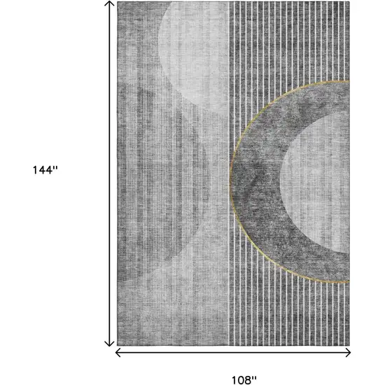 Charcoal Gold And Silver Geometric Washable Area Rug With UV Protection Photo 3