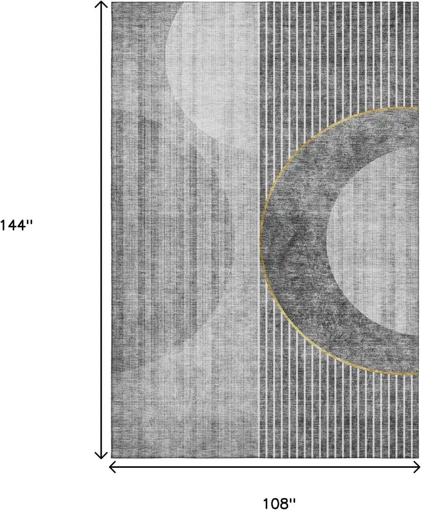 Charcoal Gold And Silver Geometric Washable Area Rug With UV Protection Photo 3