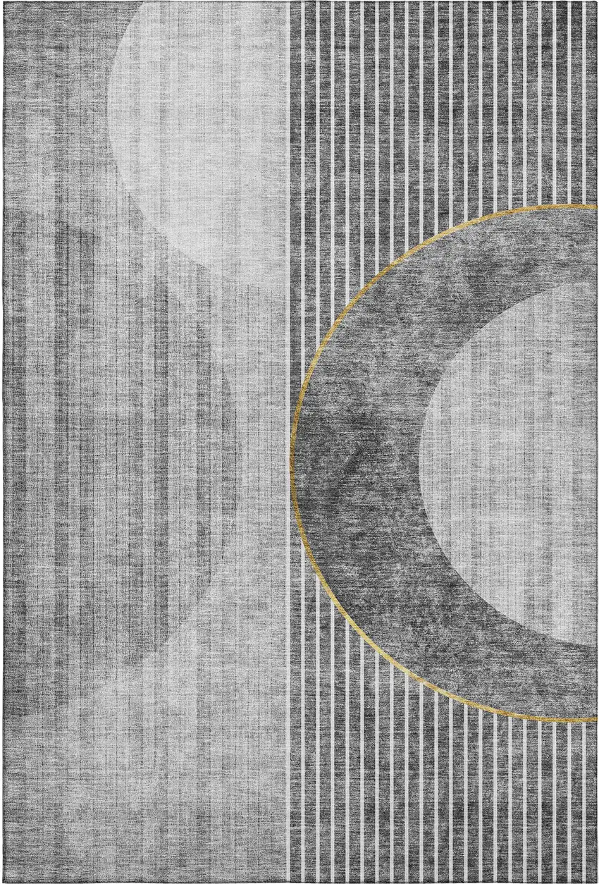 Charcoal Gold And Silver Geometric Washable Area Rug With UV Protection Photo 2