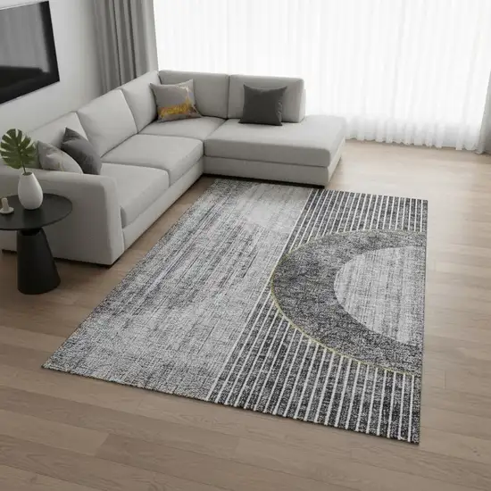 Charcoal Gold And Silver Geometric Washable Area Rug With UV Protection Photo 1