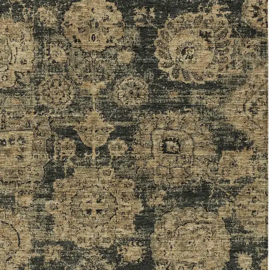Charcoal Gold And Tan Floral Washable Indoor Outdoor Area Rug Photo 5