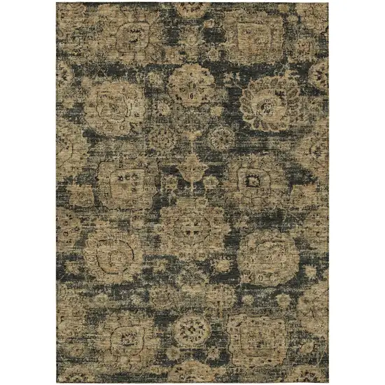 Charcoal Gold And Tan Floral Washable Indoor Outdoor Area Rug Photo 2