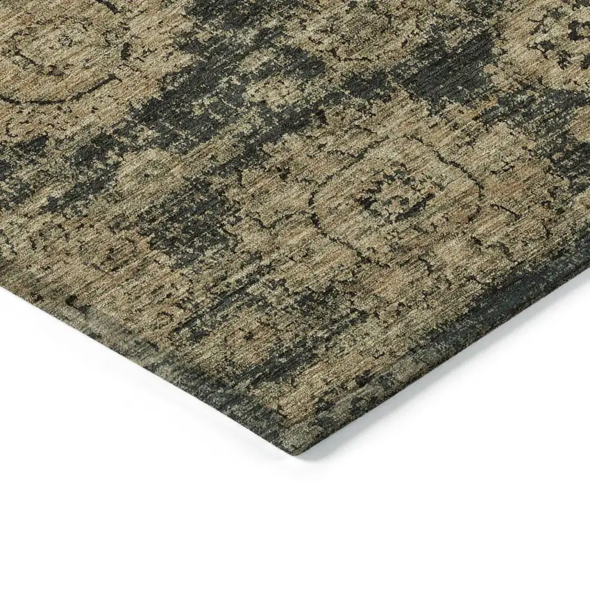 Charcoal Gold And Tan Floral Washable Indoor Outdoor Area Rug Photo 4