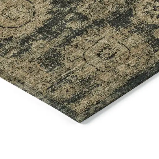 Charcoal Gold And Tan Floral Washable Indoor Outdoor Area Rug Photo 4