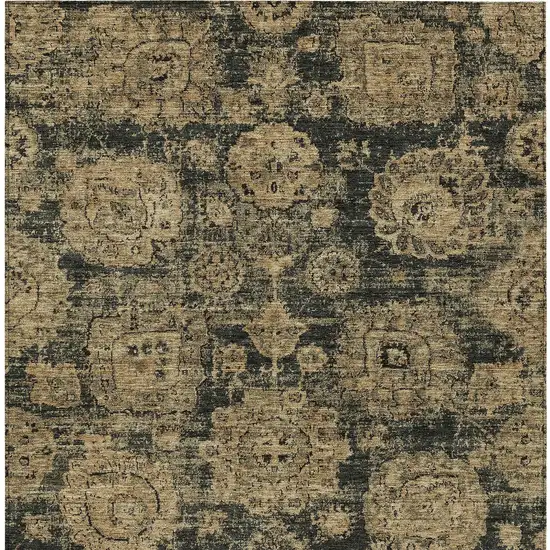 Charcoal Gold And Tan Floral Washable Indoor Outdoor Area Rug Photo 6