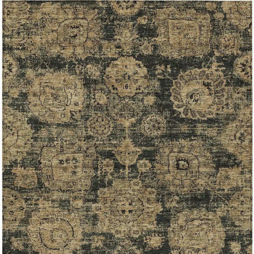 Charcoal Gold And Tan Floral Washable Indoor Outdoor Area Rug Photo 6