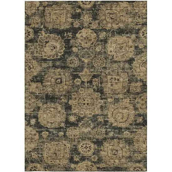 Charcoal Gold And Tan Floral Washable Indoor Outdoor Area Rug Photo 4