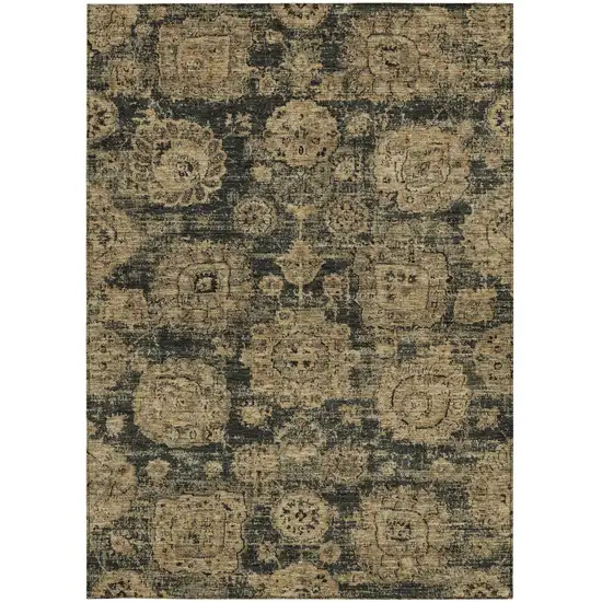 Charcoal Gold And Tan Floral Washable Indoor Outdoor Area Rug Photo 5
