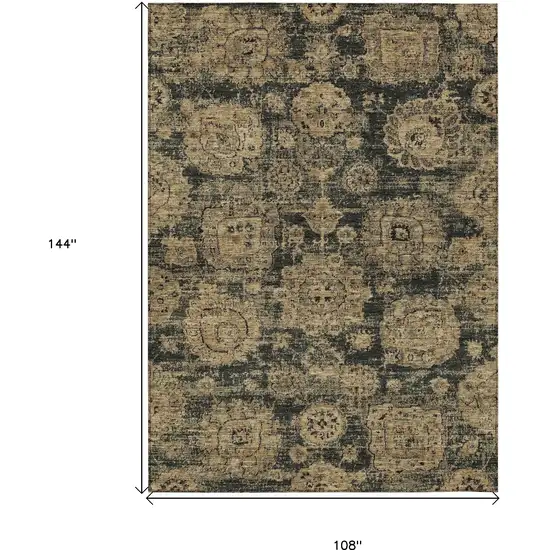 Charcoal Gold And Tan Floral Washable Indoor Outdoor Area Rug Photo 3