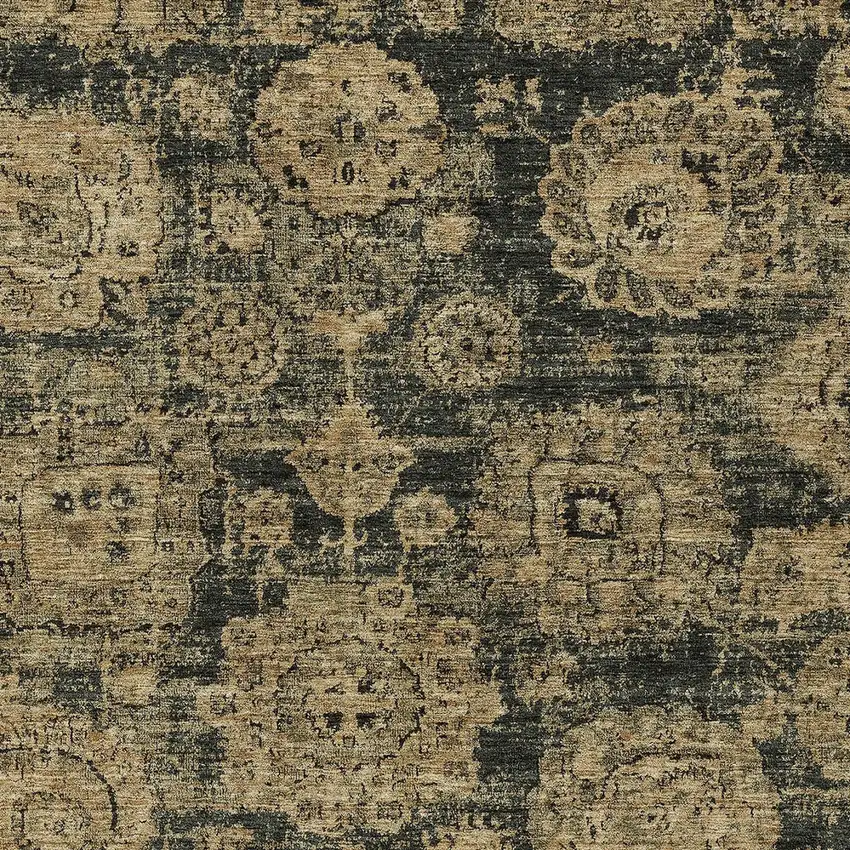Charcoal Gold And Tan Floral Washable Indoor Outdoor Area Rug Photo 4