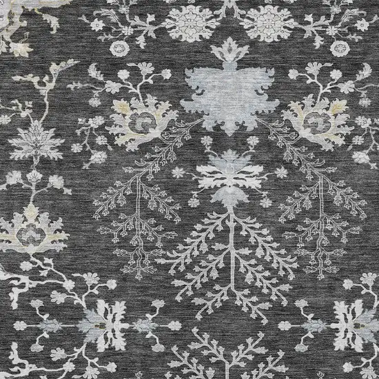 Charcoal Gray And Beige Floral Washable Indoor Outdoor Area Rug Photo 5