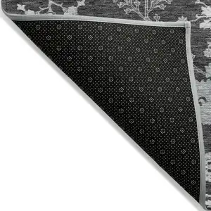 Photo of Charcoal Gray And Beige Floral Washable Indoor Outdoor Area Rug