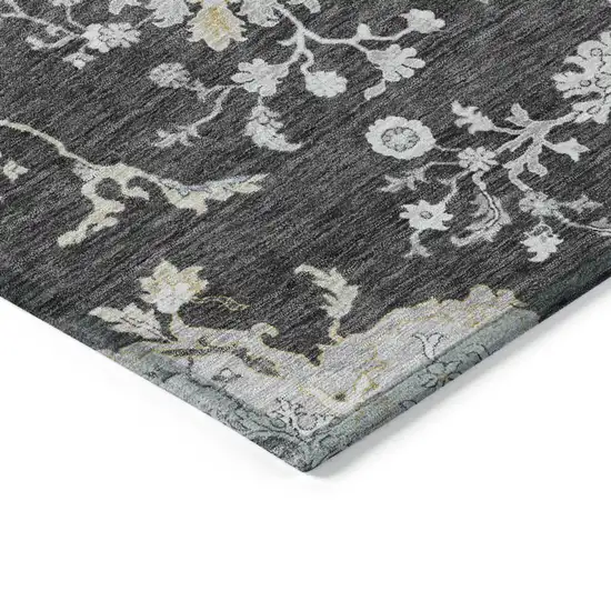Charcoal Gray And Beige Floral Washable Indoor Outdoor Area Rug Photo 4