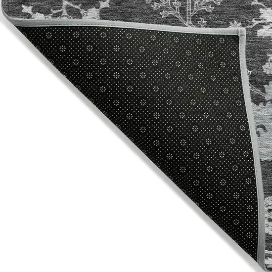 Charcoal Gray And Beige Floral Washable Indoor Outdoor Area Rug Photo 3