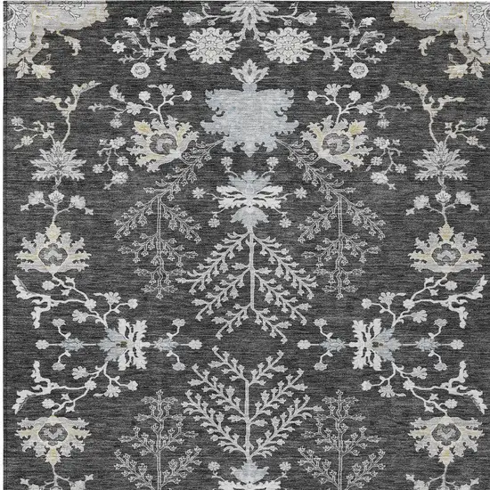 Charcoal Gray And Beige Floral Washable Indoor Outdoor Area Rug Photo 6
