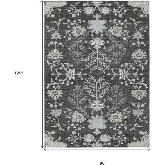 Charcoal Gray And Beige Floral Washable Indoor Outdoor Area Rug Photo 7
