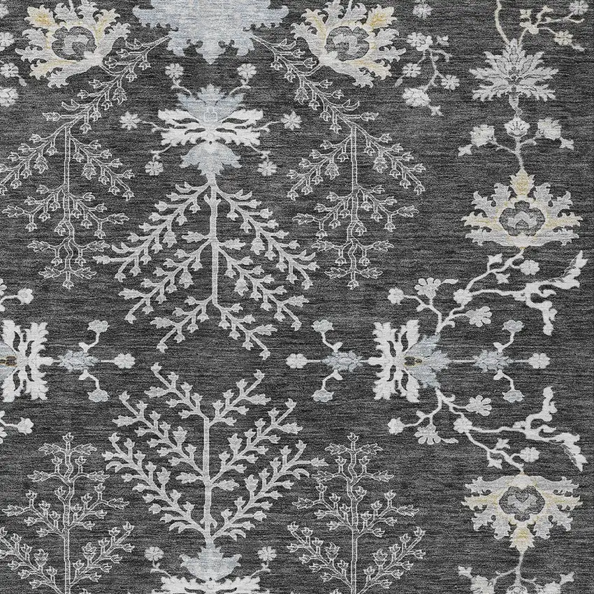 Charcoal Gray And Beige Floral Washable Indoor Outdoor Area Rug Photo 5