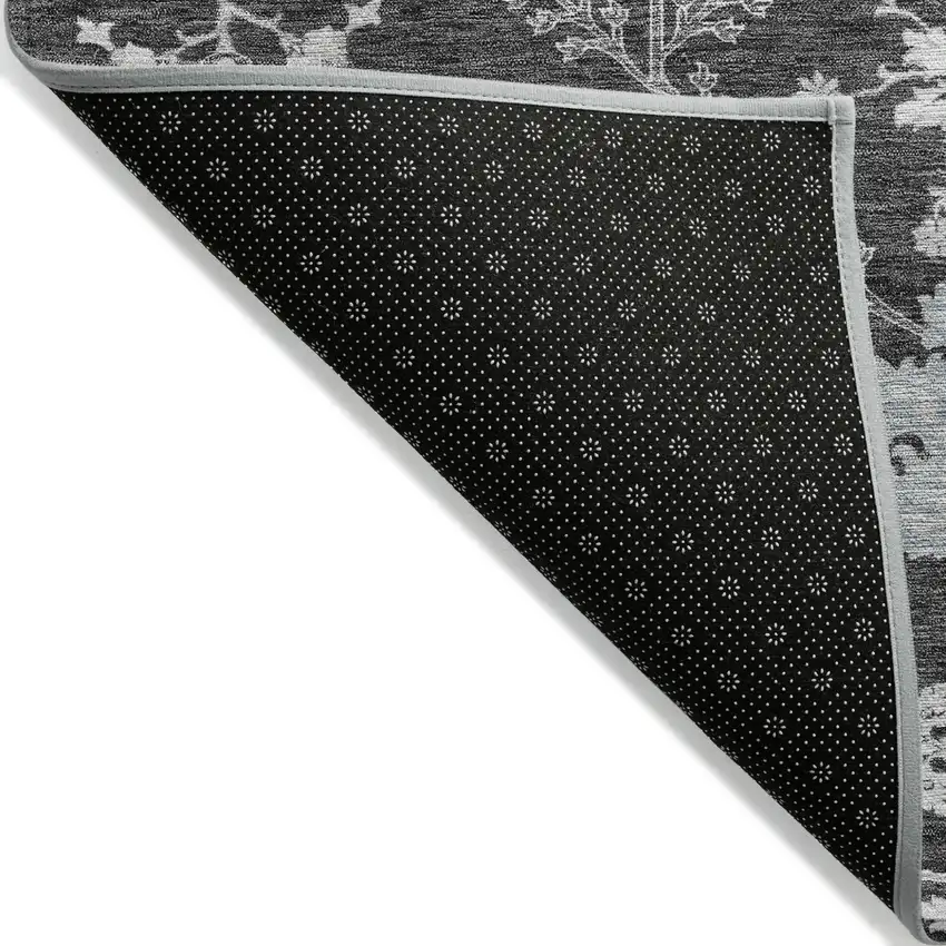 Charcoal Gray And Beige Floral Washable Indoor Outdoor Area Rug Photo 3