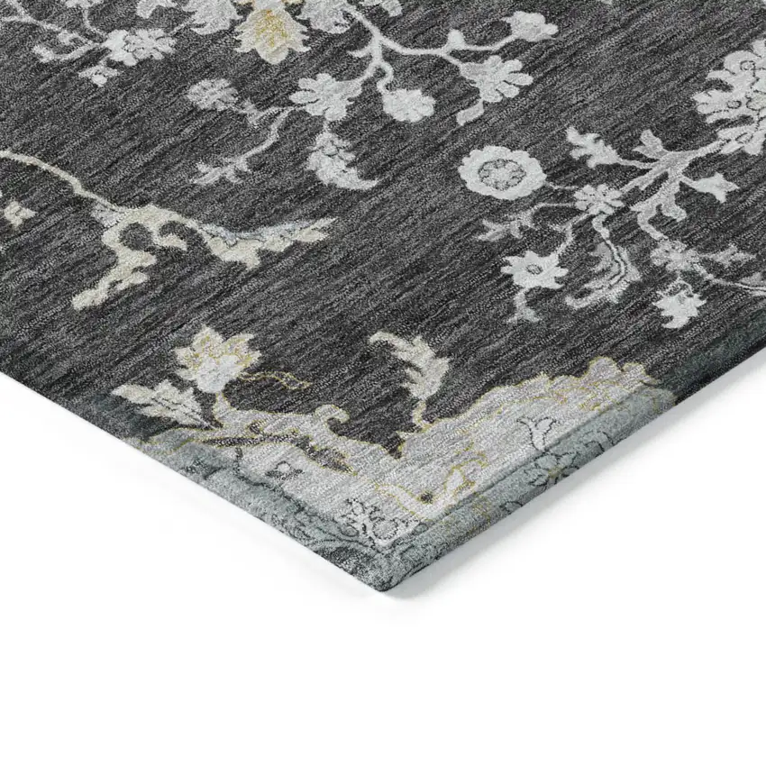 Charcoal Gray And Beige Floral Washable Indoor Outdoor Area Rug Photo 4