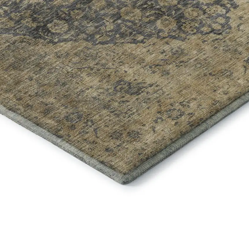 Charcoal Gray And Beige Medallion Washable Area Rug With UV Protection Photo 6