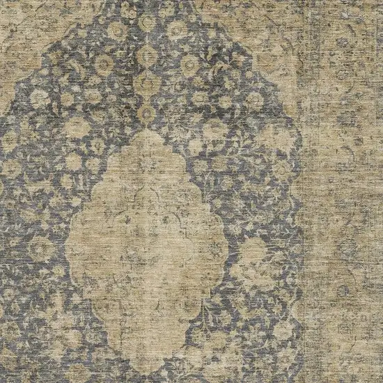 Charcoal Gray And Beige Medallion Washable Area Rug With UV Protection Photo 2