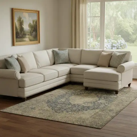 Charcoal Gray And Beige Medallion Washable Area Rug With UV Protection Photo 2