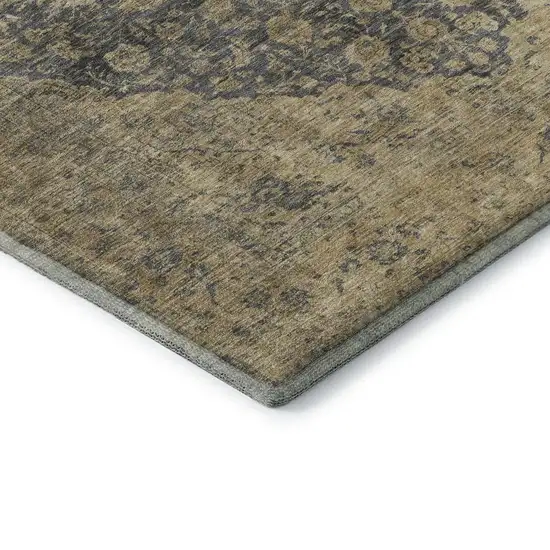 Charcoal Gray And Beige Medallion Washable Area Rug With UV Protection Photo 7