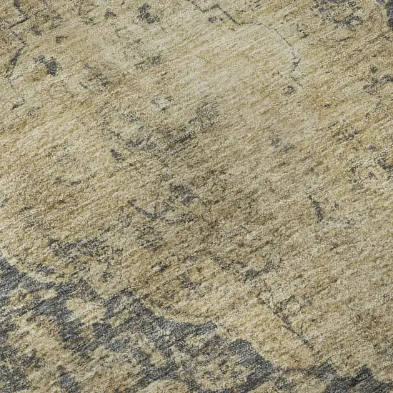 Charcoal Gray And Beige Medallion Washable Area Rug With UV Protection Photo 9