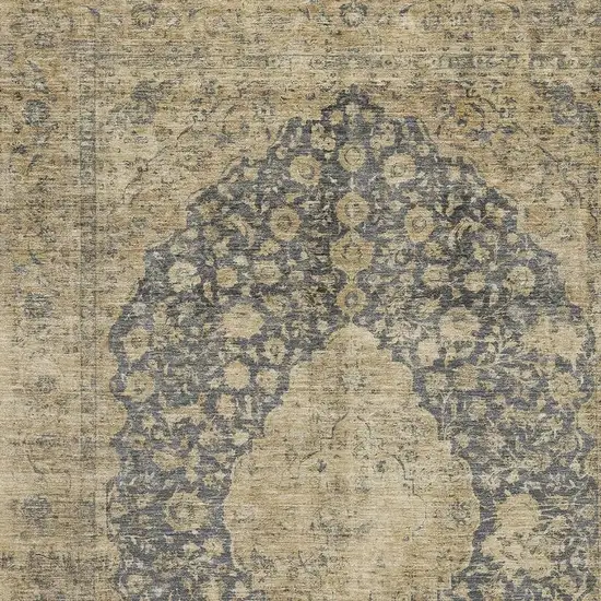 Charcoal Gray And Beige Medallion Washable Area Rug With UV Protection Photo 2