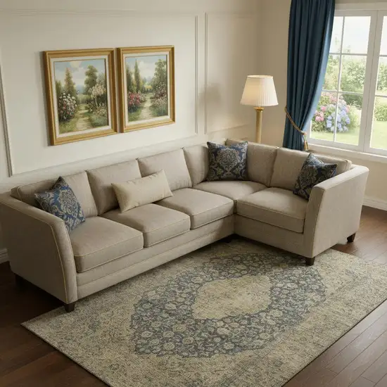 Charcoal Gray And Beige Medallion Washable Area Rug With UV Protection Photo 2