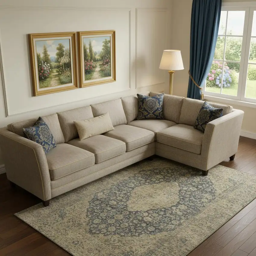 Charcoal Gray And Beige Medallion Washable Area Rug With UV Protection Photo 2