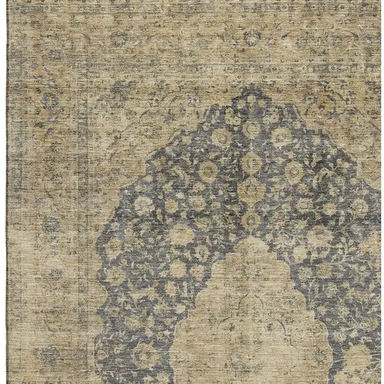 Charcoal Gray And Beige Medallion Washable Area Rug With UV Protection Photo 2