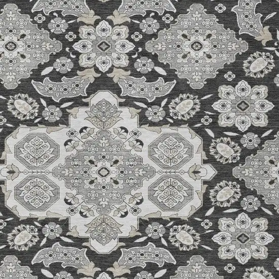 Charcoal Gray And Beige Medallion Washable Indoor Outdoor Area Rug Photo 3