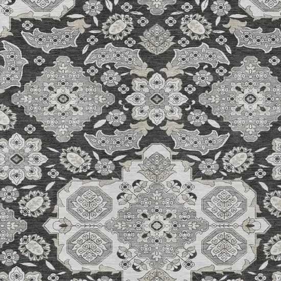 Charcoal Gray And Beige Medallion Washable Indoor Outdoor Area Rug Photo 4