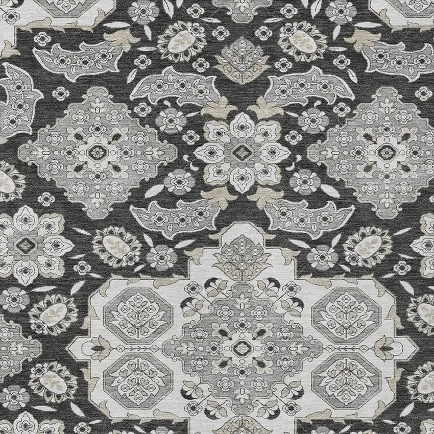 Charcoal Gray And Beige Medallion Washable Indoor Outdoor Area Rug Photo 4
