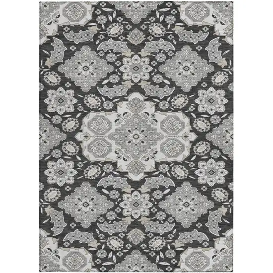 Charcoal Gray And Beige Medallion Washable Indoor Outdoor Area Rug Photo 3