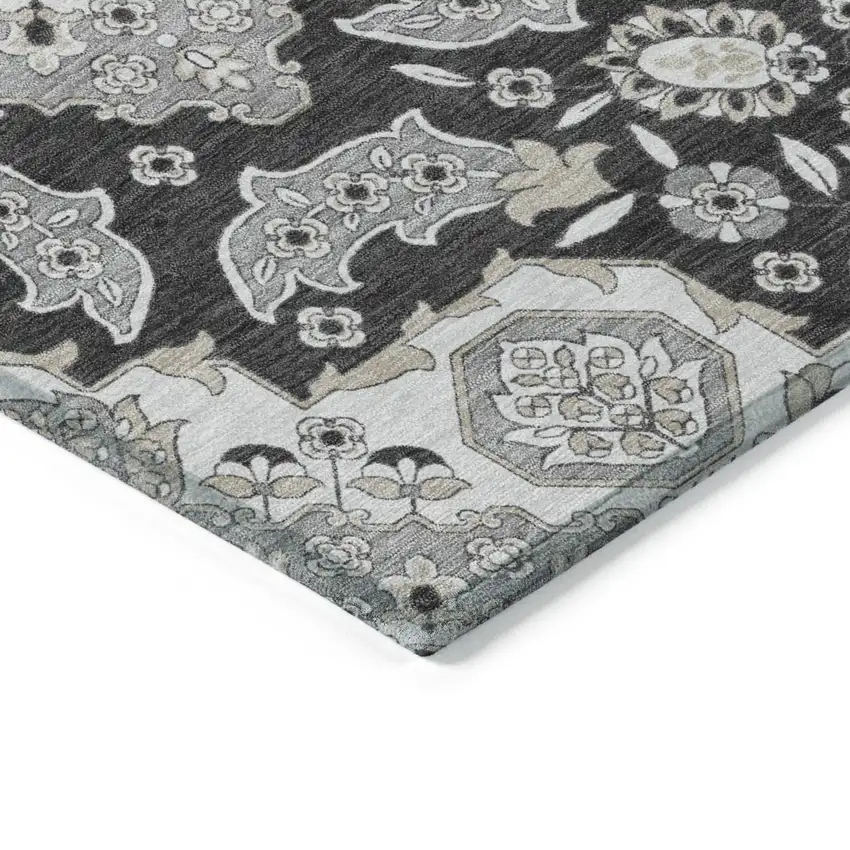 Charcoal Gray And Beige Medallion Washable Indoor Outdoor Area Rug Photo 9