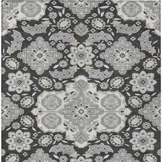 Charcoal Gray And Beige Medallion Washable Indoor Outdoor Area Rug Photo 9