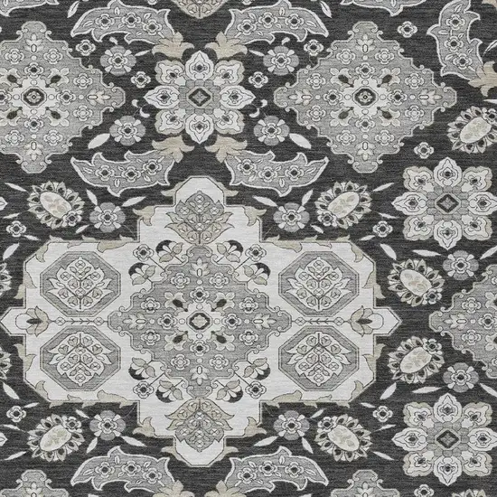 Charcoal Gray And Beige Medallion Washable Indoor Outdoor Area Rug Photo 3