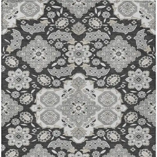 Charcoal Gray And Beige Medallion Washable Indoor Outdoor Area Rug Photo 4