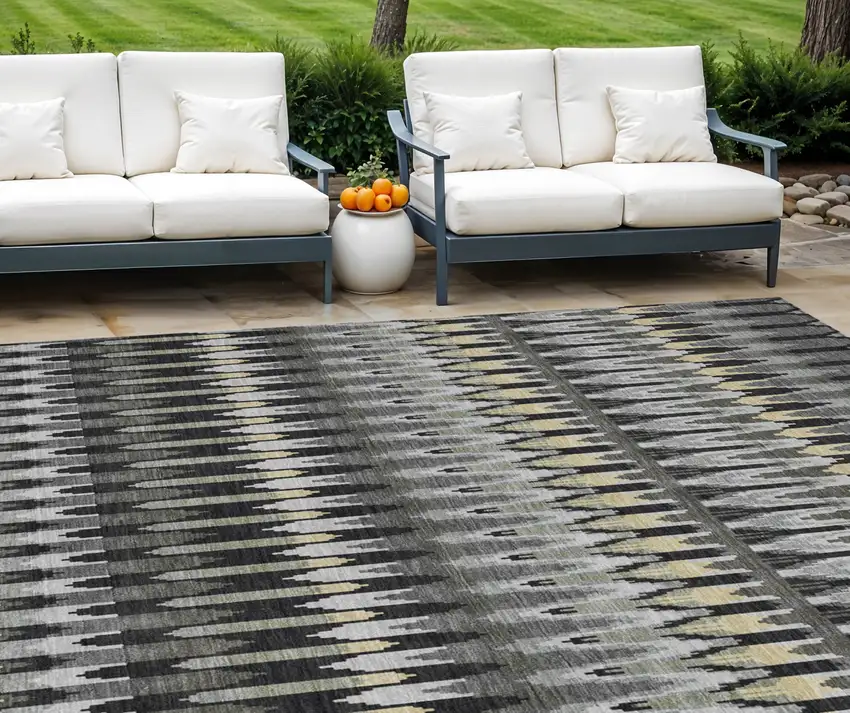 Charcoal Gray And Beige Southwestern Washable Indoor Outdoor Area Rug Photo 1