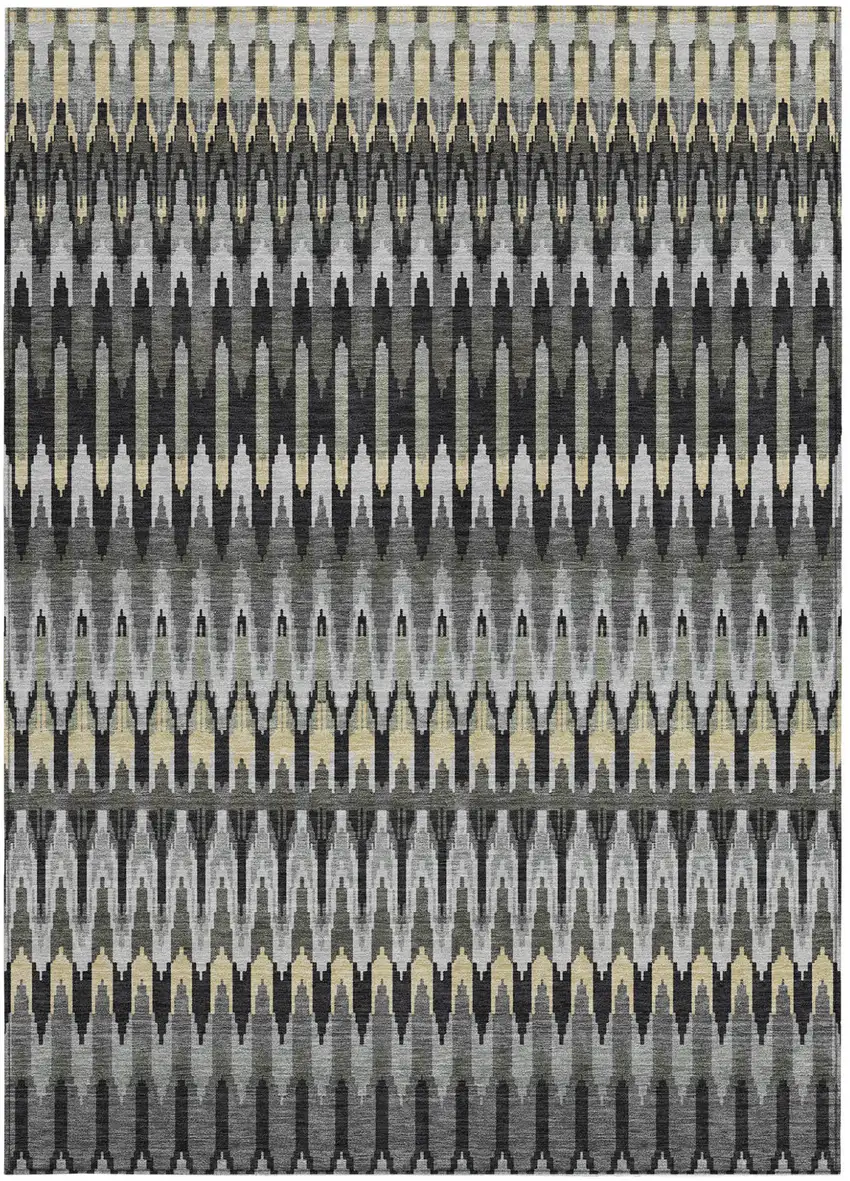 Charcoal Gray And Beige Southwestern Washable Indoor Outdoor Area Rug Photo 8